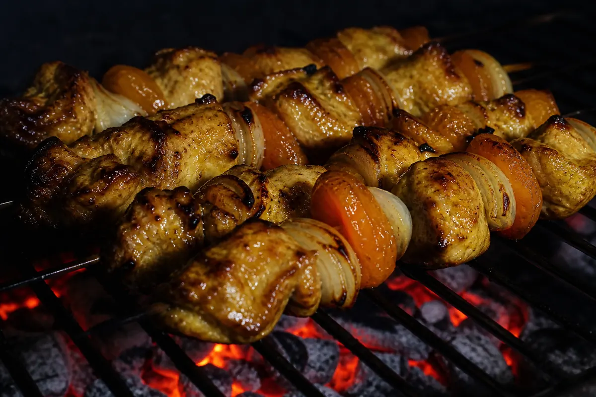 Chicken sosaties with apricot and onion