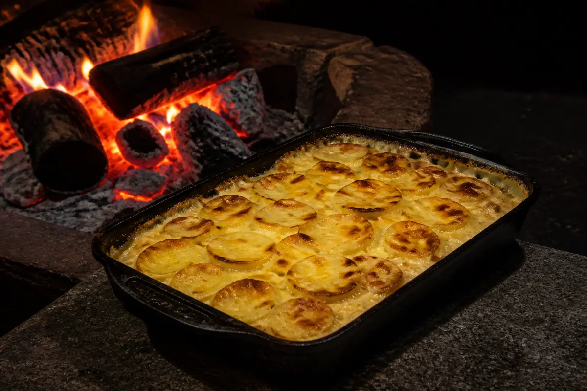 Golden braai potato bake at the fire’s edge