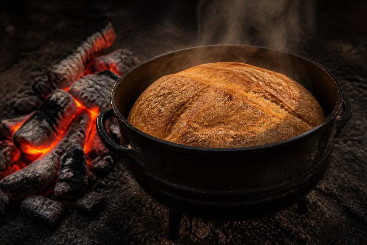 Potbrood steaming in the cast-iron pot